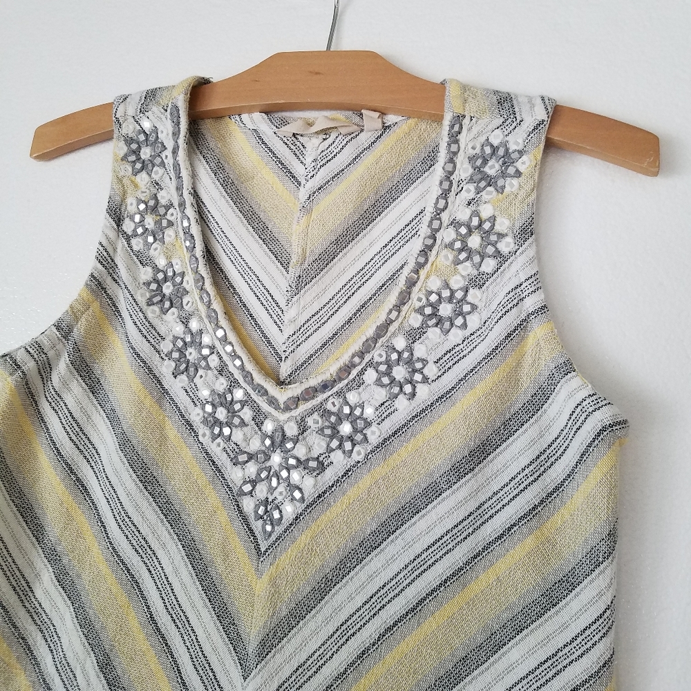 Soft Surroundings Embroidered Embellished Top Sleeveless V-neck Striped - Picture 2 of 7